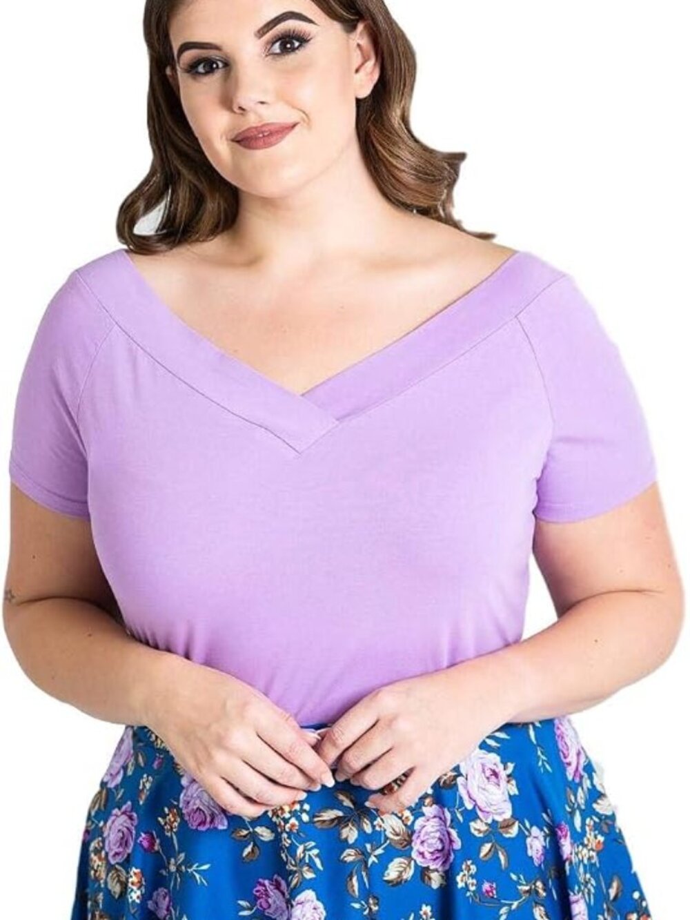 Hell Bunny Alex Lavender Off Shoulder Retro Top 2XL Rockabilly